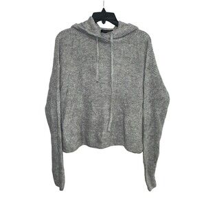 Banana Republic Womens Knit Sweater Size S Gray V-Neck Hooded Cropped Drawstring